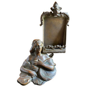 Antique 20th Century Bronze Detailed Maiden Tintype Picture Ornate Table Frame